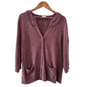 J.Jill Cardigan Silk Wool Blend Button Front Size L Fall Winter Preppy